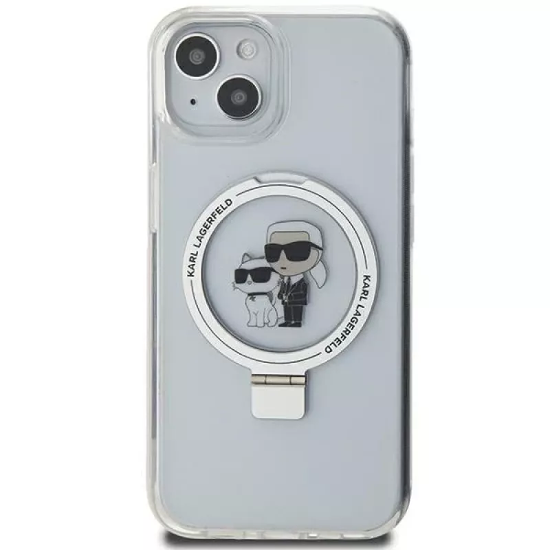 Capa rígida Karl Lagerfeld KLHMP15SHMRSKCH iPhone 15/14/13 6,1 polegadas branca com anel de suporte Karl & Choupette MagSafe