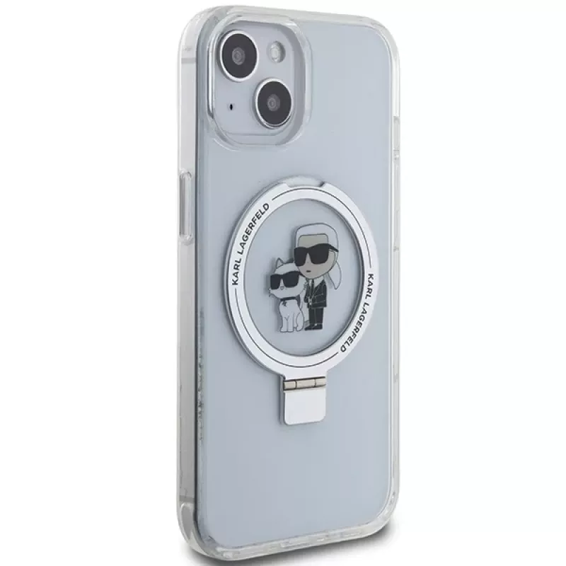 Capa rígida Karl Lagerfeld KLHMP15SHMRSKCH iPhone 15/14/13 6,1 polegadas branca com anel de suporte Karl & Choupette MagSafe