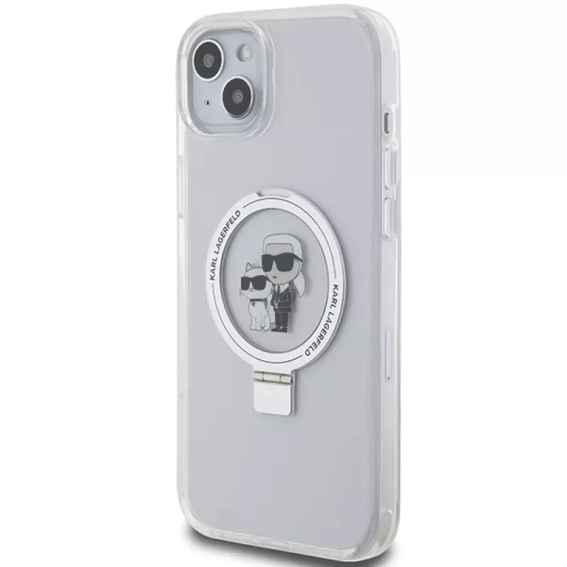 Capa rígida Karl Lagerfeld KLHMP15MHMRSKCH iPhone 15 Plus / 14 Plus 6,7 polegadas branca com anel de suporte Karl & Choupette MagSafe