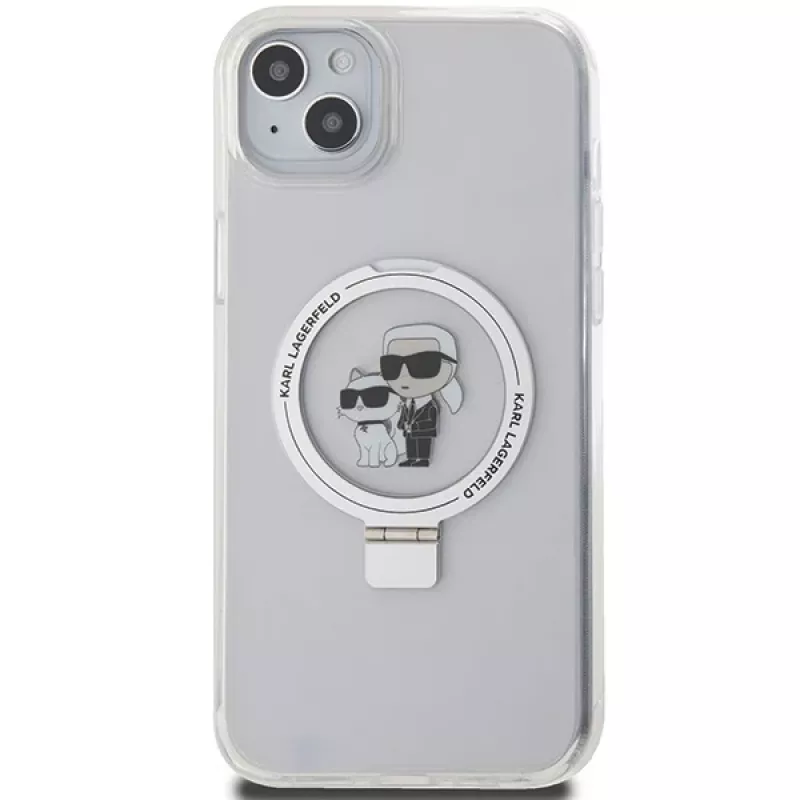 Capa rígida Karl Lagerfeld KLHMP15MHMRSKCH iPhone 15 Plus / 14 Plus 6,7 polegadas branca com anel de suporte Karl & Choupette MagSafe