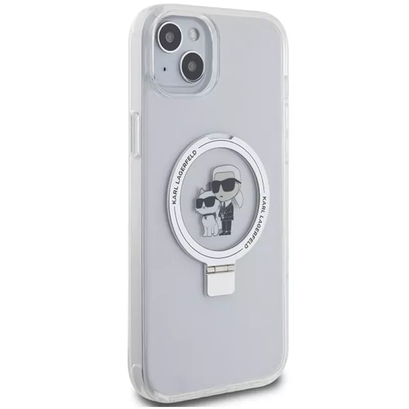 Capa rígida Karl Lagerfeld KLHMP15MHMRSKCH iPhone 15 Plus / 14 Plus 6,7 polegadas branca com anel de suporte Karl & Choupette MagSafe