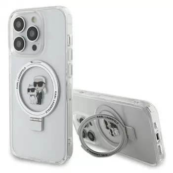 Capa rígida Karl Lagerfeld KLHMP15LHMRSKCH com anel de suporte MagSafe para iPhone 15 Pro 6,1 polegadas branca