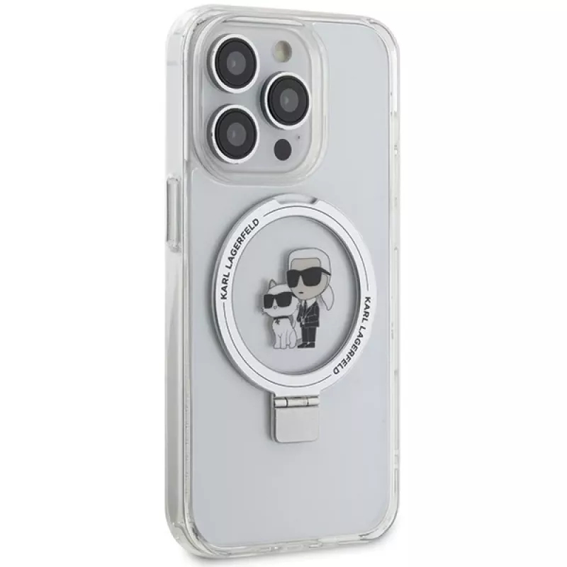 Capa rígida Karl Lagerfeld KLHMP15LHMRSKCH com anel de suporte MagSafe para iPhone 15 Pro 6,1 polegadas branca