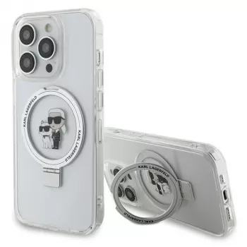 Capa rígida Karl Lagerfeld KLHMP15XHMRSKCH com anel de suporte para iPhone 15 Pro Max 6,7 polegadas branca MagSafe Karl & Choupette