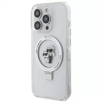 Capa rígida Karl Lagerfeld KLHMP15XHMRSKCH com anel de suporte para iPhone 15 Pro Max 6,7 polegadas branca MagSafe Karl & Choupette