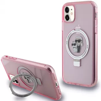 Capa rígida Karl Lagerfeld KLHMN61HMRSKCP iPhone 11 / XR 6.1 rosa com anel de suporte Karl & Choupette MagSafe