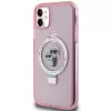 Capa rígida Karl Lagerfeld KLHMN61HMRSKCP iPhone 11 / XR 6.1 rosa com anel de suporte Karl & Choupette MagSafe