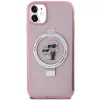 Capa rígida Karl Lagerfeld KLHMN61HMRSKCP iPhone 11 / XR 6.1 rosa com anel de suporte Karl & Choupette MagSafe