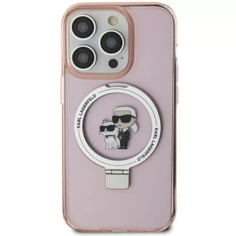 Capa rígida Karl Lagerfeld KLHMN61HMRSKCP iPhone 11 / XR 6.1 rosa com anel de suporte Karl & Choupette MagSafe