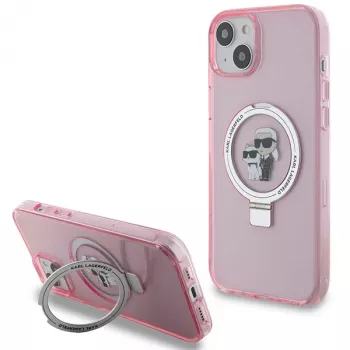 Capa rígida Karl Lagerfeld KLHMP15SHMRSKCP iPhone 15 / 14 / 13 6,1 polegadas rosa com anel de suporte Karl & Choupette MagSafe
