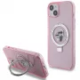 Capa rígida Karl Lagerfeld KLHMP15SHMRSKCP iPhone 15 / 14 / 13 6,1 polegadas rosa com anel de suporte Karl & Choupette MagSafe