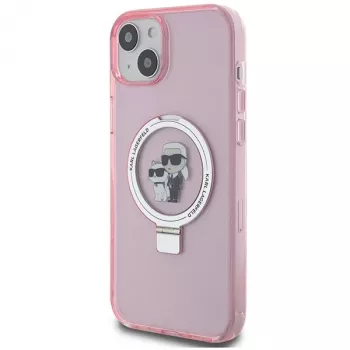 Capa rígida Karl Lagerfeld KLHMP15SHMRSKCP iPhone 15 / 14 / 13 6,1 polegadas rosa com anel de suporte Karl & Choupette MagSafe