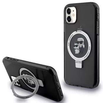 Capa rígida Karl Lagerfeld KLHMN61HMRSKCK com anel de suporte para iPhone 11 / Xr 6.1 preta MagSafe Karl & Choupette