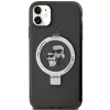 Capa rígida Karl Lagerfeld KLHMN61HMRSKCK com anel de suporte para iPhone 11 / Xr 6.1 preta MagSafe Karl & Choupette