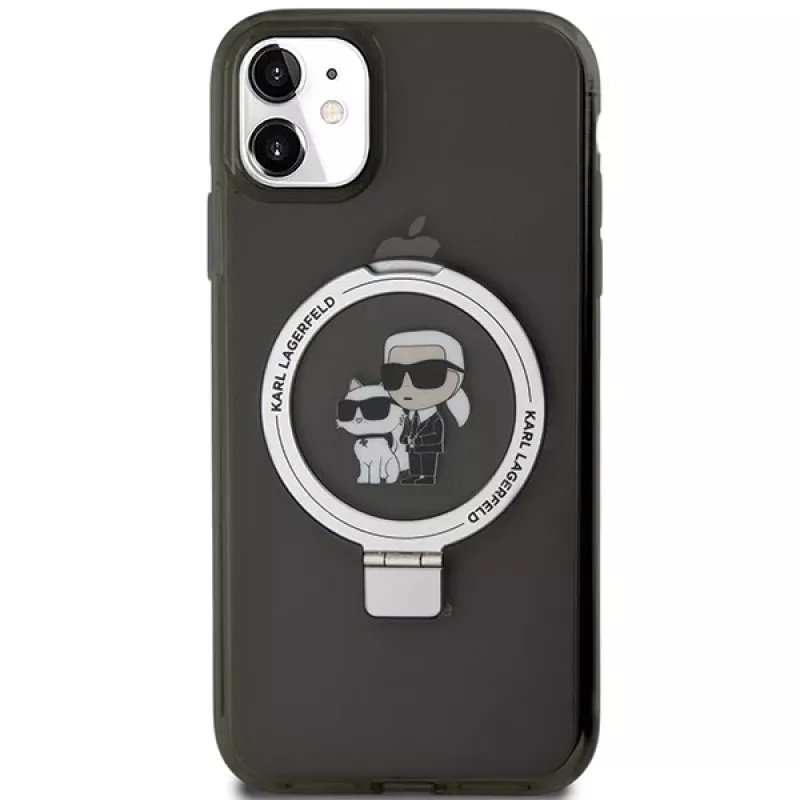 Capa rígida Karl Lagerfeld KLHMN61HMRSKCK com anel de suporte para iPhone 11 / Xr 6.1 preta MagSafe Karl & Choupette