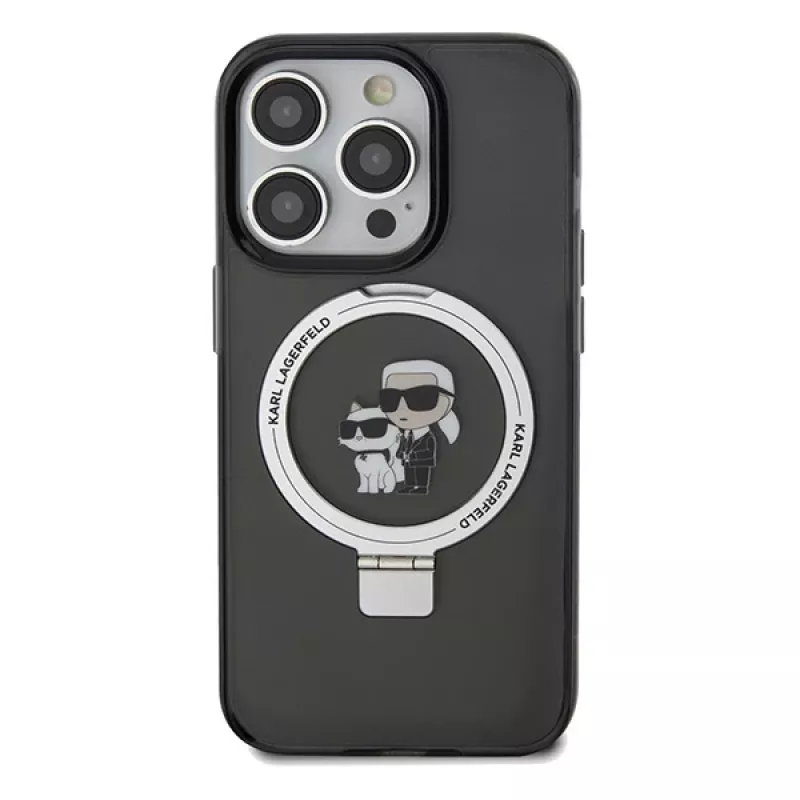 Capa rígida Karl Lagerfeld iPhone 13 Pro Max 6,7 polegadas com anel de suporte Karl & Choupette MagSafe preta