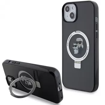 Capa rígida Karl Lagerfeld KLHMP15SHMRSKCK iPhone 15 / 14 / 13 6.1 preta com anel de suporte Karl & Choupette MagSafe