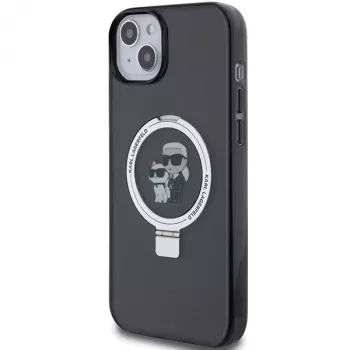 Capa rígida Karl Lagerfeld KLHMP15SHMRSKCK iPhone 15 / 14 / 13 6.1 preta com anel de suporte Karl & Choupette MagSafe