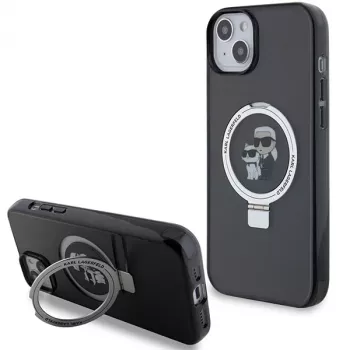 Capa rígida Karl Lagerfeld KLHMP15MHMRSKCK com anel de suporte MagSafe para iPhone 15 Plus / 14 Plus 6,7 polegadas preta