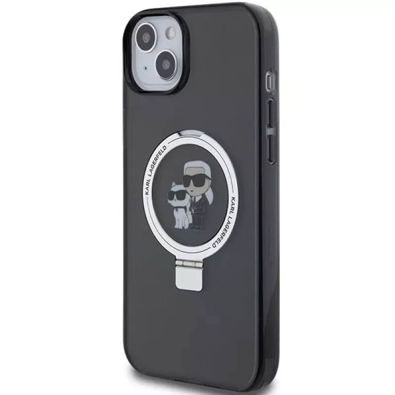 Capa rígida Karl Lagerfeld KLHMP15MHMRSKCK com anel de suporte MagSafe para iPhone 15 Plus / 14 Plus 6,7 polegadas preta