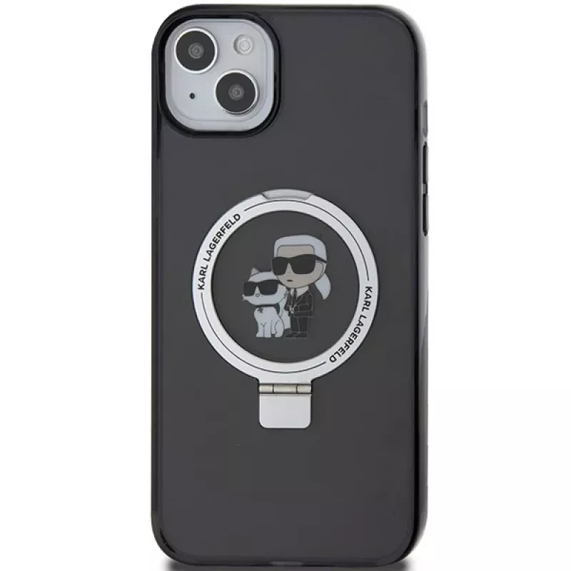 Capa rígida Karl Lagerfeld KLHMP15MHMRSKCK com anel de suporte MagSafe para iPhone 15 Plus / 14 Plus 6,7 polegadas preta