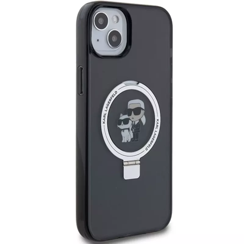 Capa rígida Karl Lagerfeld KLHMP15MHMRSKCK com anel de suporte MagSafe para iPhone 15 Plus / 14 Plus 6,7 polegadas preta