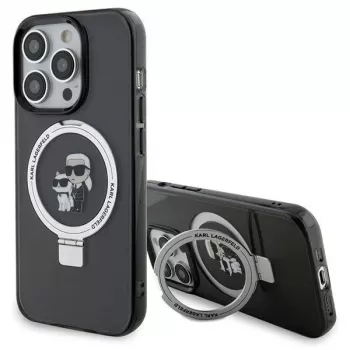 Capa rígida Karl Lagerfeld KLHMP15LHMRSKCK com anel de suporte MagSafe para iPhone 15 Pro 6.1 preta