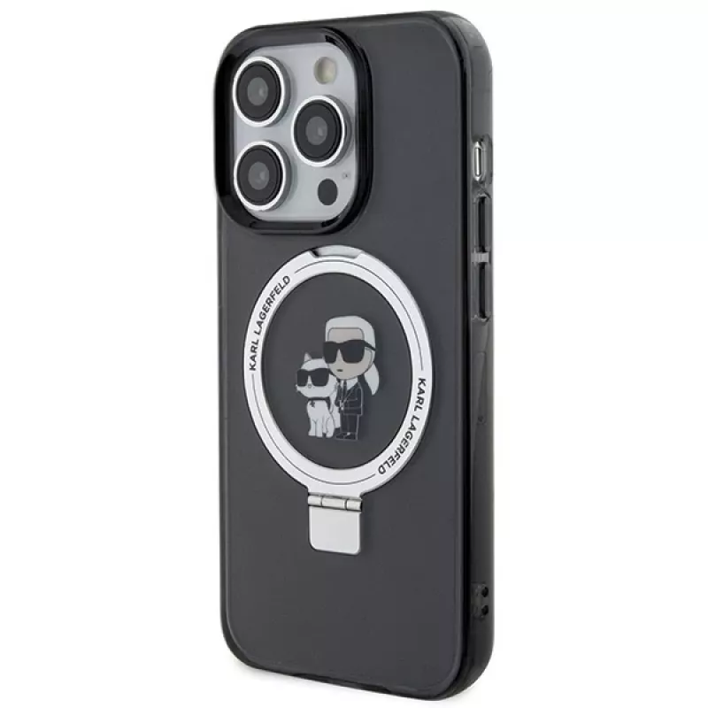 Capa rígida Karl Lagerfeld KLHMP15LHMRSKCK com anel de suporte MagSafe para iPhone 15 Pro 6.1 preta