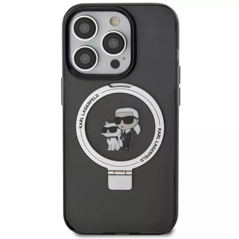 Capa rígida Karl Lagerfeld KLHMP15LHMRSKCK com anel de suporte MagSafe para iPhone 15 Pro 6.1 preta