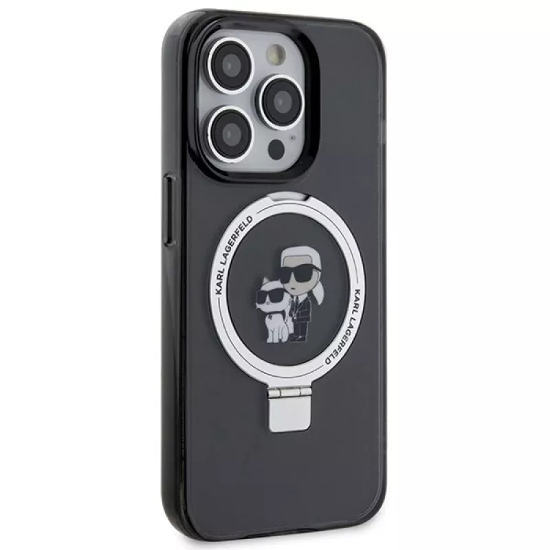 Capa rígida Karl Lagerfeld KLHMP15LHMRSKCK com anel de suporte MagSafe para iPhone 15 Pro 6.1 preta