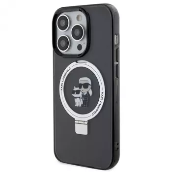 Karl Lagerfeld KLHMP15XHMRSKCK Capa rígida preta com anel de suporte Karl & Choupette MagSafe para iPhone 15 Pro Max 6,7