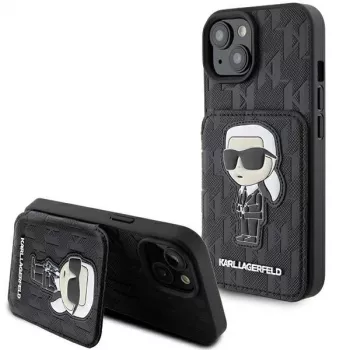 Karl Lagerfeld KLHCP15SSAKKNSCK Capa rígida Saffiano Ikonik preta para iPhone 15/14/13 6,1