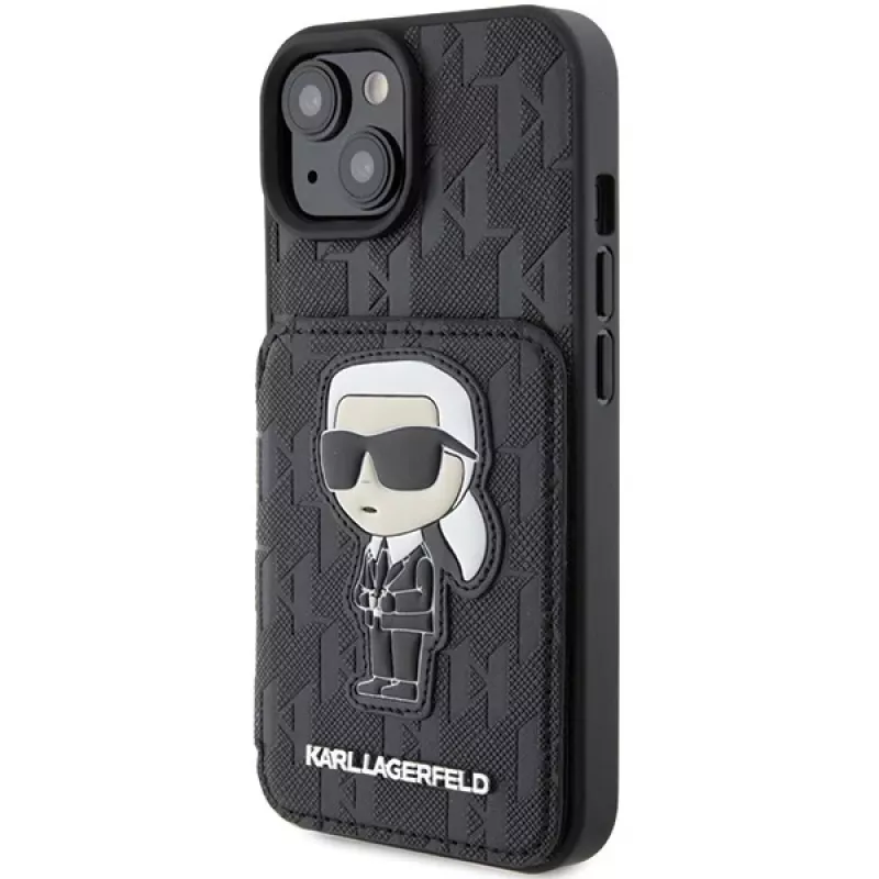 Karl Lagerfeld KLHCP15SSAKKNSCK Capa rígida Saffiano Ikonik preta para iPhone 15/14/13 6,1