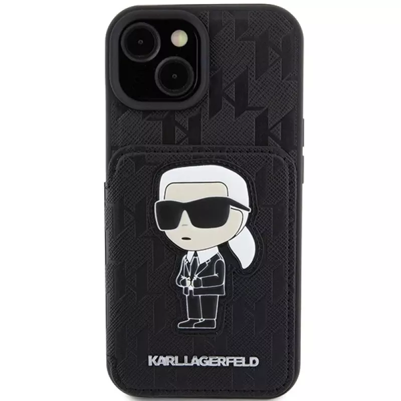 Karl Lagerfeld KLHCP15SSAKKNSCK Capa rígida Saffiano Ikonik preta para iPhone 15/14/13 6,1