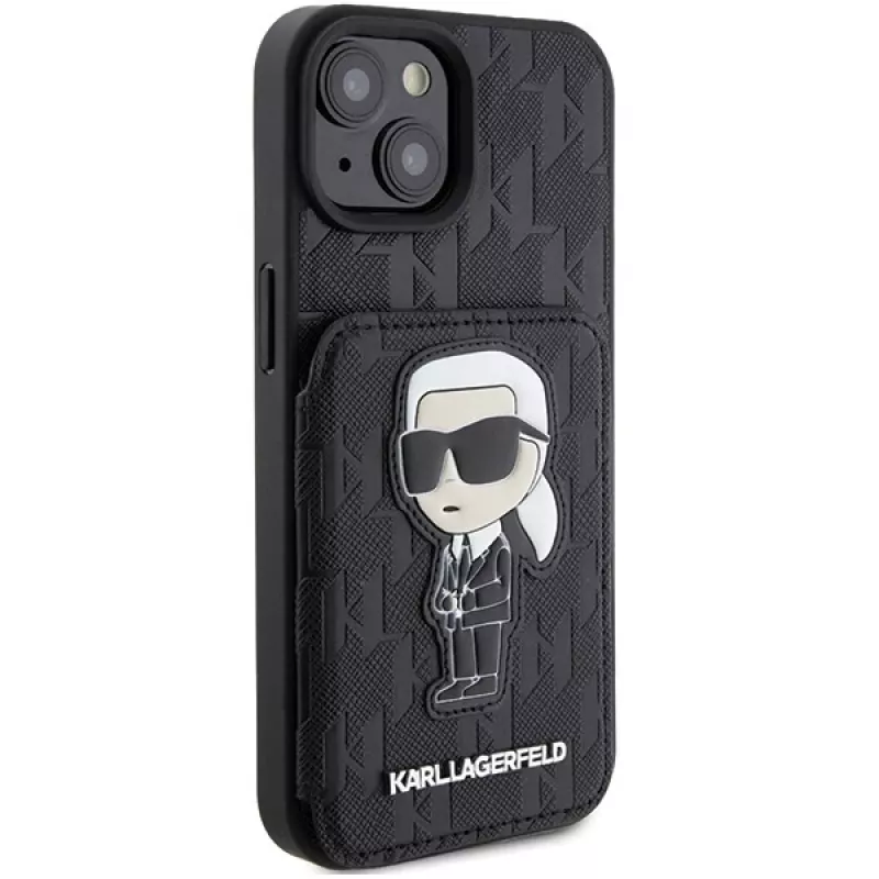 Karl Lagerfeld KLHCP15SSAKKNSCK Capa rígida Saffiano Ikonik preta para iPhone 15/14/13 6,1