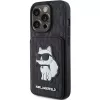 Karl Lagerfeld KLHCP15LSAKCNSCK Capa rígida preta Saffiano com compartimentos para cartões e suporte Monogram Choupette para iPhone 15 Pro 6,1