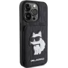 Karl Lagerfeld KLHCP15LSAKCNSCK Capa rígida preta Saffiano com compartimentos para cartões e suporte Monogram Choupette para iPhone 15 Pro 6,1