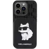 Karl Lagerfeld KLHCP15XSAKCNSCK Capa rígida preta Saffiano com compartimentos para cartões e suporte Monogram Choupette para iPhone 15 Pro Max 6,7