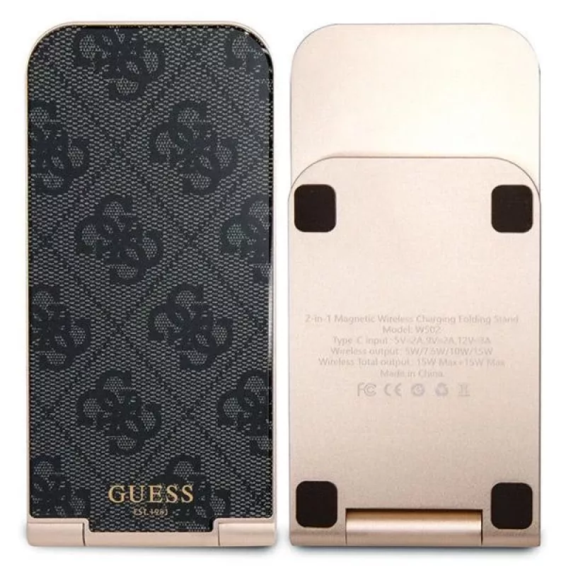 Guess Carregador sem fios 2 em 1 dobrável GUDCFAL4PEGK 15W preto padrão 4G MagSafe
