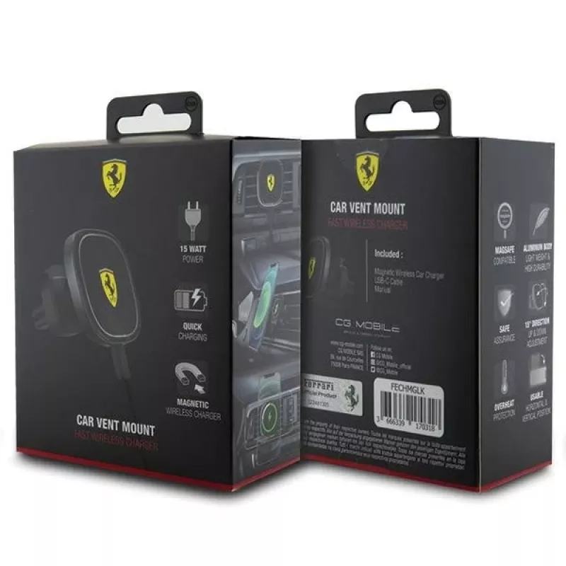 Ferrari Suporte de carregamento sem fios indutivo para automóvel 15W FECHMGLK para saída de ar, preto, MagSafe