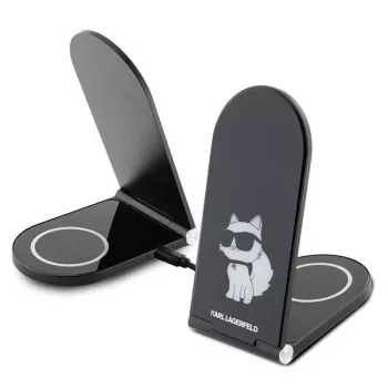 Karl Lagerfeld Carregador sem fios 2 em 1 dobrável KLDCRFALCHNK 15W preto Choupette MagSafe