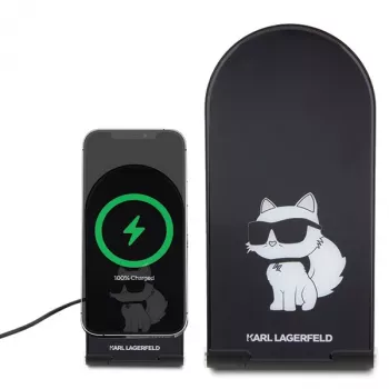 Karl Lagerfeld Carregador sem fios 2 em 1 dobrável KLDCRFALCHNK 15W preto Choupette MagSafe