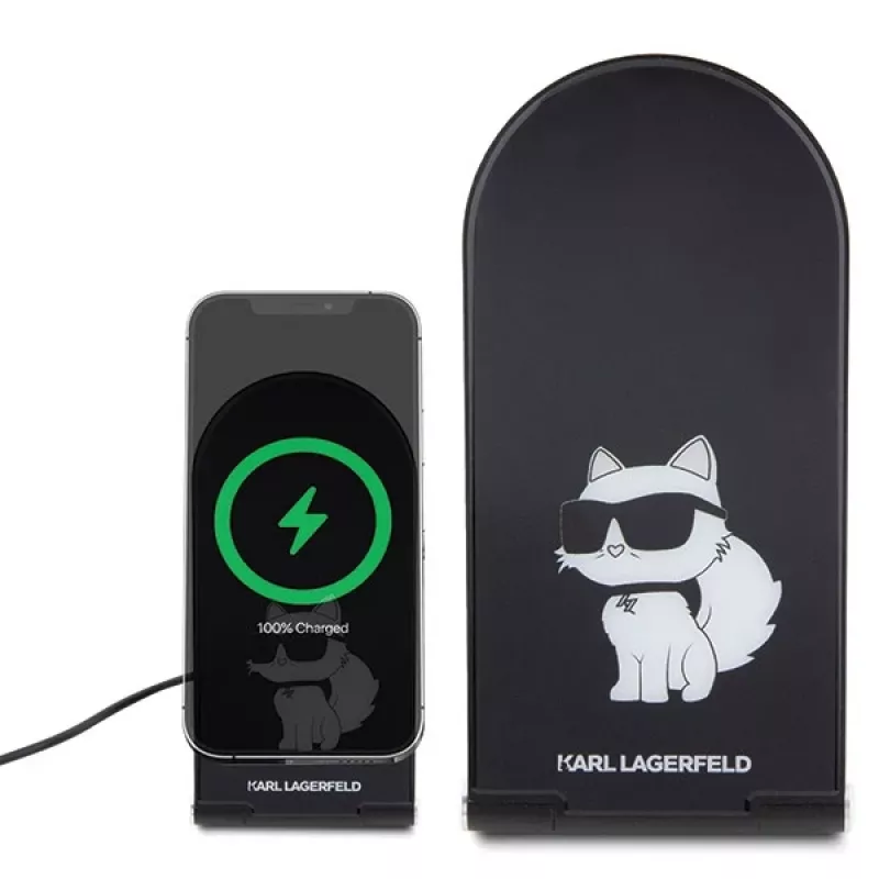 Karl Lagerfeld Carregador sem fios 2 em 1 dobrável KLDCRFALCHNK 15W preto Choupette MagSafe