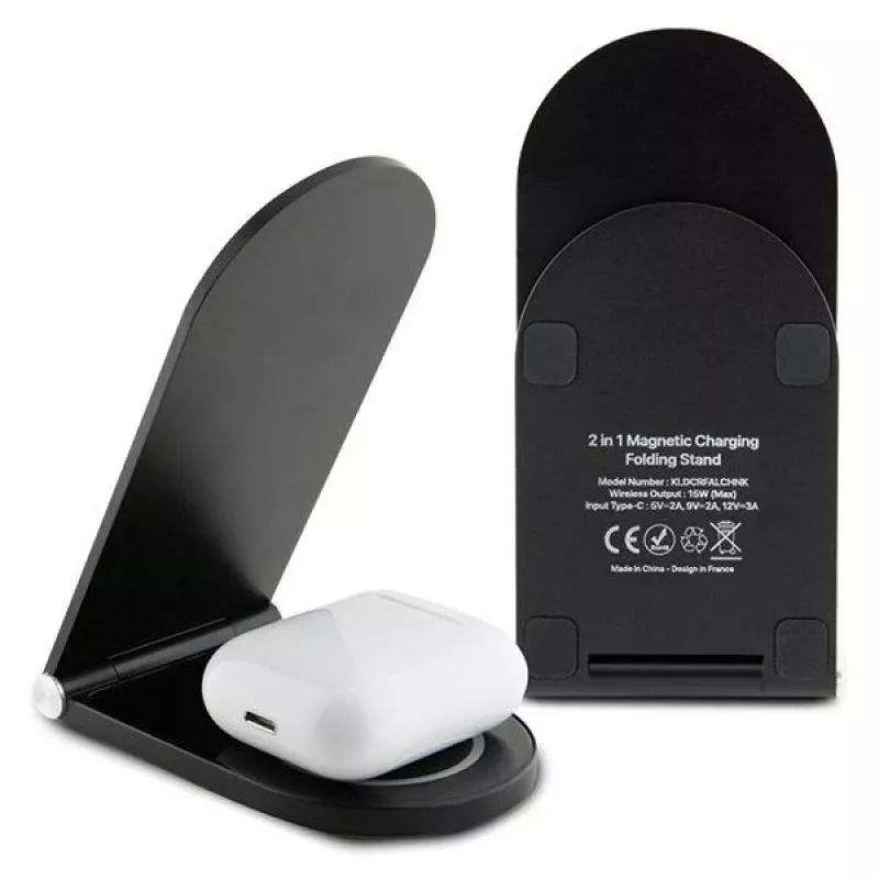 Karl Lagerfeld Carregador sem fios 2 em 1 dobrável KLDCRFALCHNK 15W preto Choupette MagSafe