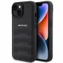 AMG AMHCP15MGSEBK Capa rígida em pele com linhas gravadas para iPhone 15 Plus / 14 Plus 6,7