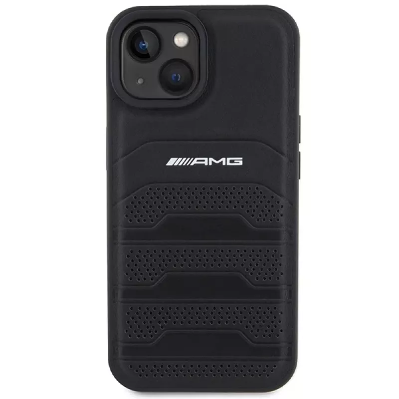AMG AMHCP15MGSEBK Capa rígida em pele com linhas gravadas para iPhone 15 Plus / 14 Plus 6,7
