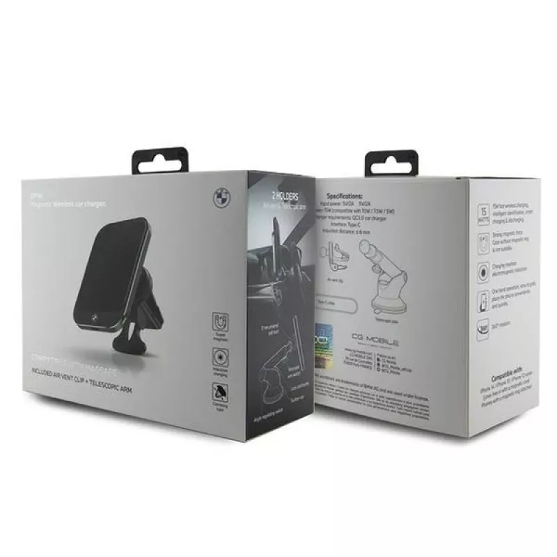 BMW Carregador indutivo para automóvel BMMWCCDTPK 15W para para-brisas/saída de ar preto MagSafe Signature Edition