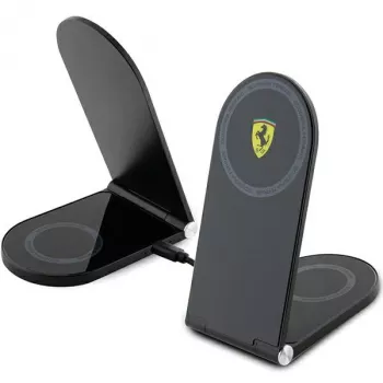 Ferrari Carregador sem fios 2 em 1 dobrável FECBFMALK 15W preto logótipo impresso MagSafe