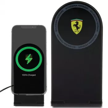 Ferrari Carregador sem fios 2 em 1 dobrável FECBFMALK 15W preto logótipo impresso MagSafe