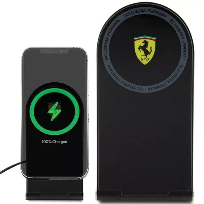 Ferrari Carregador sem fios 2 em 1 dobrável FECBFMALK 15W preto logótipo impresso MagSafe